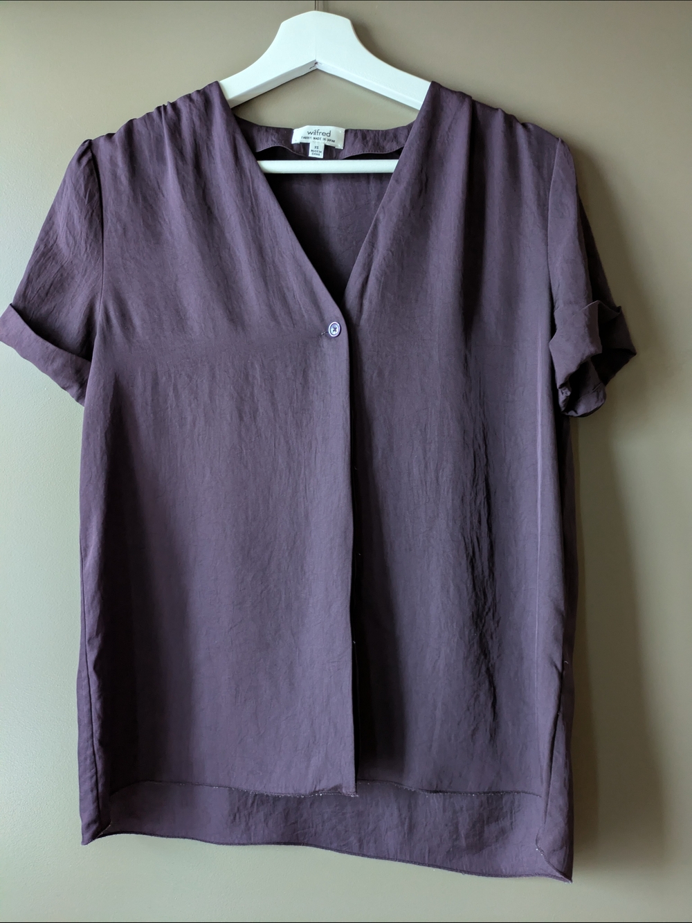 Wilfred Made in Japan Triacetate Blouse XS Plum Minimalist Draped Top